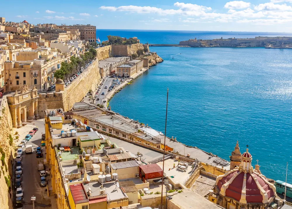 The Grand Harbour from the Upper Barrakka Gardens, Valletta, with the Three Cities across the water